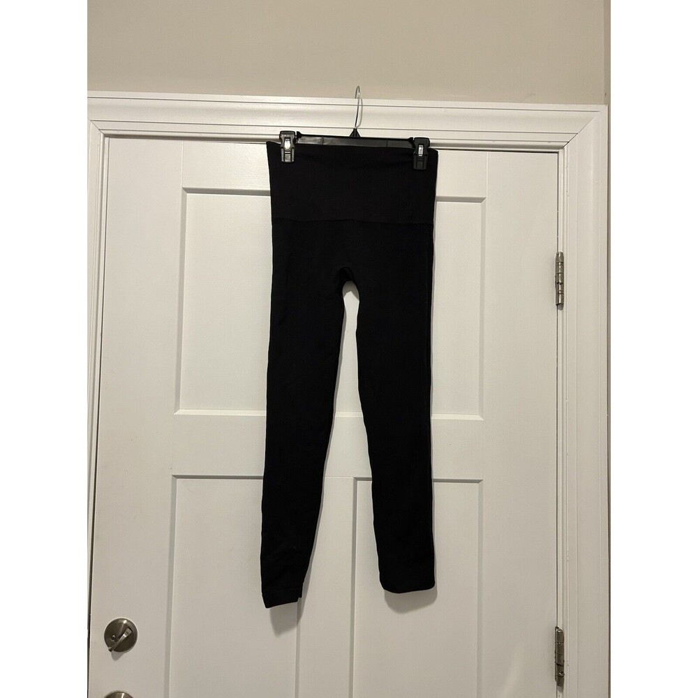 Spanx Women’s Size XL Classic Black With Tuxedo Stripe Leggings Stretch Shaping